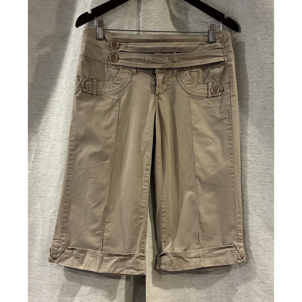 Y2K Rewind Wide Leg Capri Juniors Size 7 Skate Grunge Missing Button
